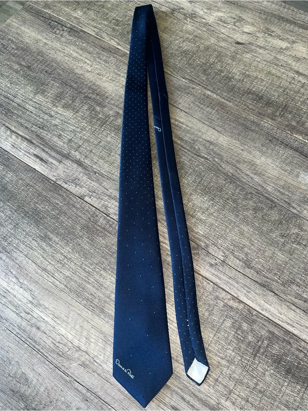 Oscar de la Renta Navy Tie with White Microdots